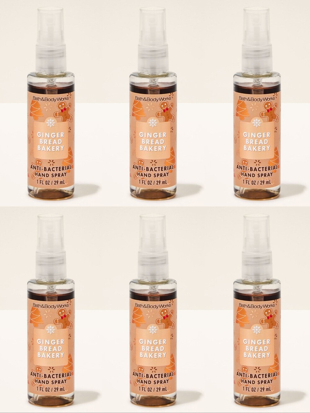 Bath & Body Works Gingerbread Bakery Anti-Bacterial Hand Spray Set of 6 NEW RARE